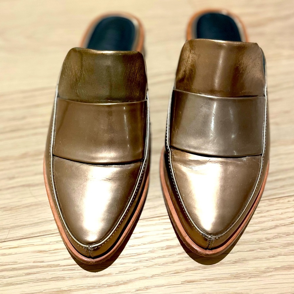Tibi gold loafers size 7